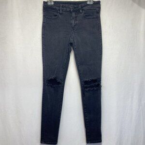 American Eagle Jegging Mid-Rise Ripped Skinny Jeans Women 6R Black Dark Wash